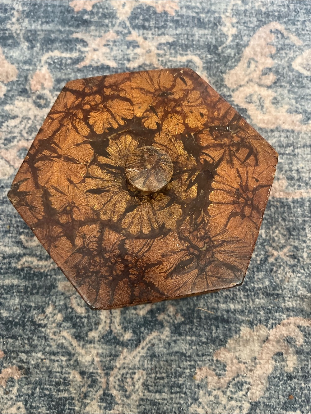 Moroccan thuya burl wood box octagonal jewelry Vintage